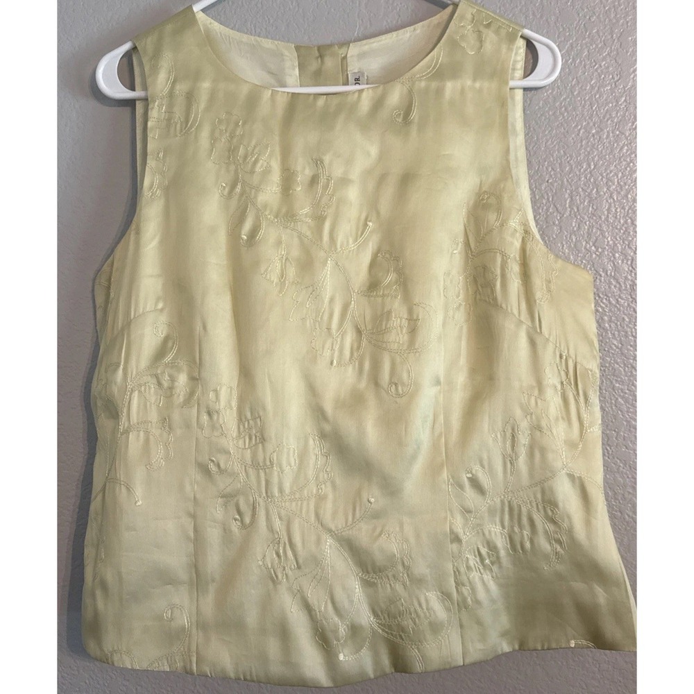 VTG Ann Taylor 100% Silk Chain Stitch Embroidered Full Button Back Top 12